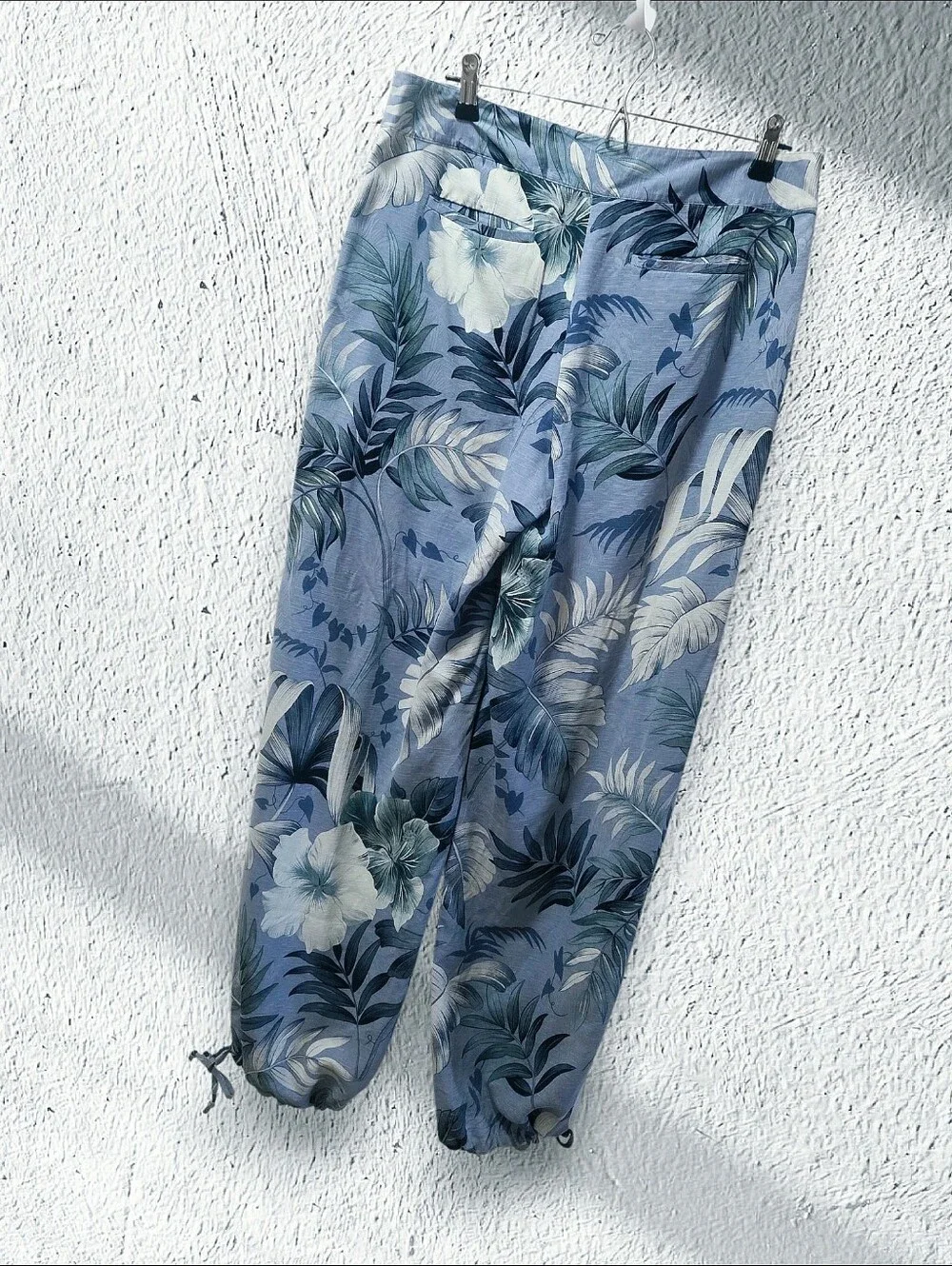 Cruise Ready 100% Sulk Blue Tropical Floral Drawstring  Bottom Pants